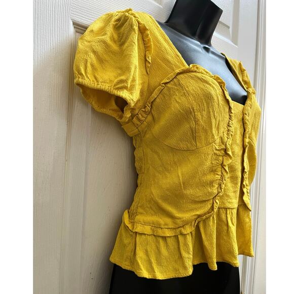 Line and Dot Crepe Elena Front Ruffle Back Smocked Detail Coquette Top Medium - Picture 5 of 12